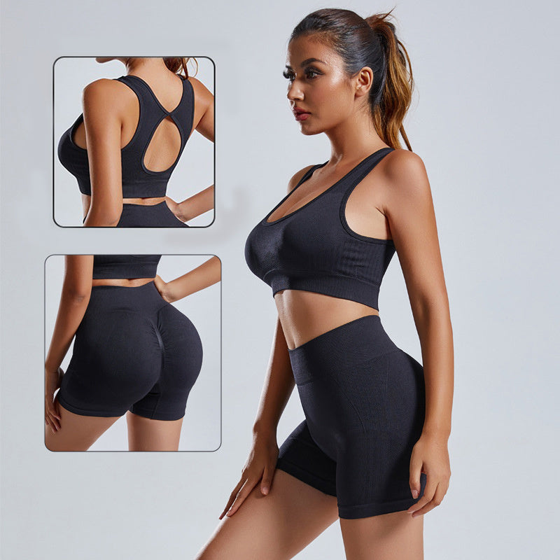 Ensemble de 2 pièces de Yoga pour femmes, gilet et short, survêtement sans couture, vêtements d'entraînement, vêtements de gymnastique, Leggings taille haute, combinaisons de sport de Fitness